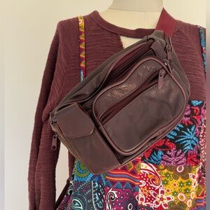 Vintage Leather Hip Bag/ Crossbody Bag Oxblood